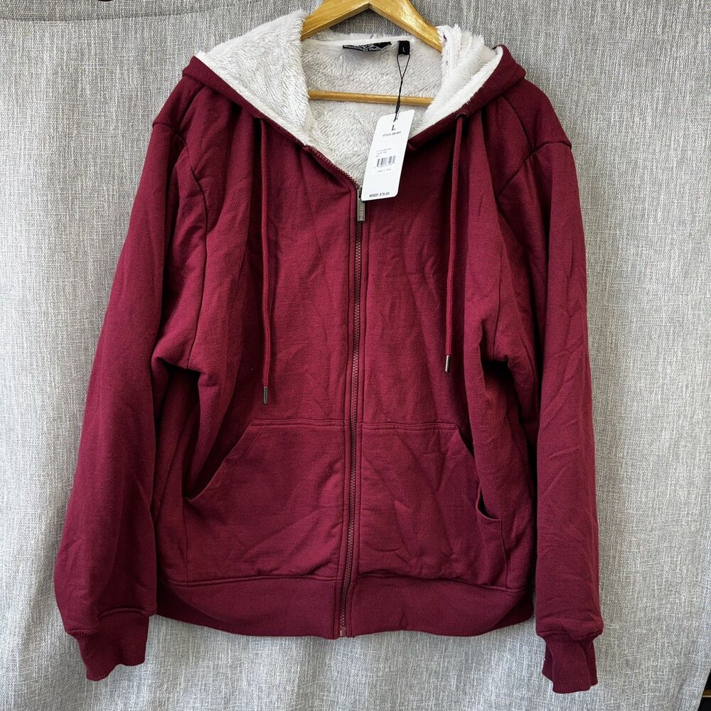 Blackridge Outfitters Sherpa Lined Hoodie L Maroon Red Full Zip Sweatshirt $78
